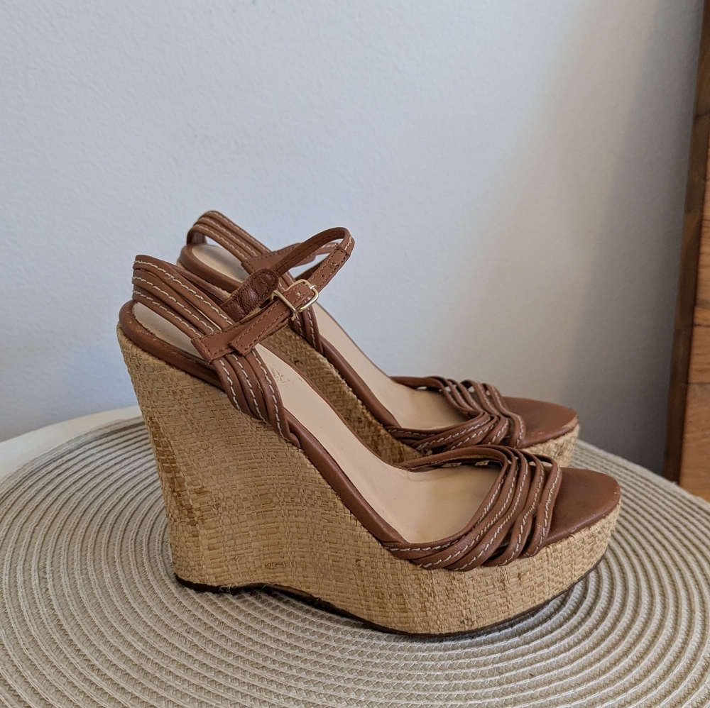 J.CREW Tan Leather Espadrille Wedge Sandals